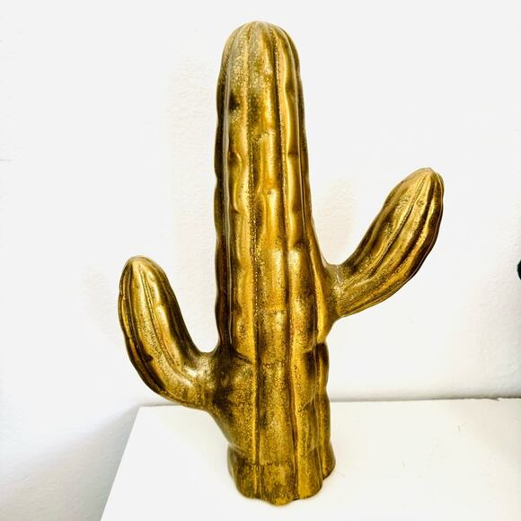 ANTHROPOLOGIE Textured Brass Gold Ceramic Saguaro Cactus Figurine Accent Decor - Picture 14 of 14